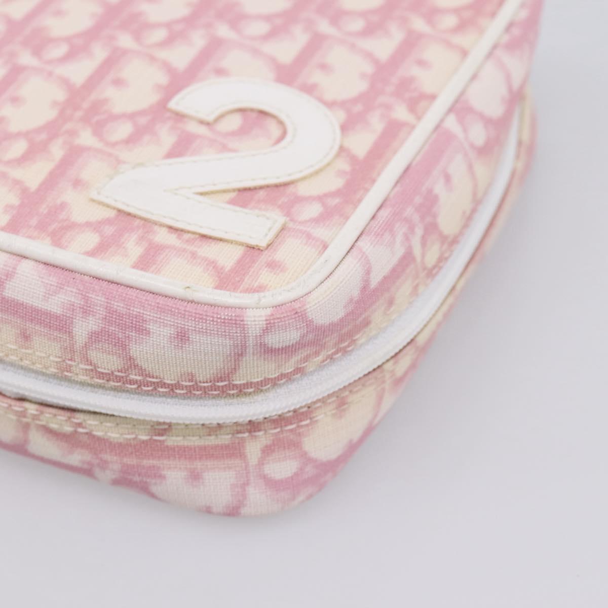 Christian Dior Trotter Canvas Pouch PVC Pink Silver Auth 203879