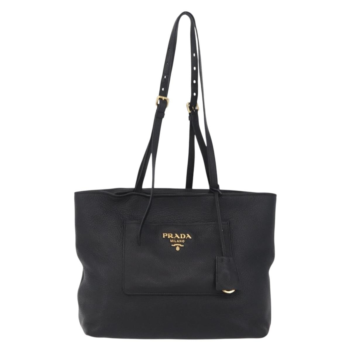 PRADA Tote Bag Vittero Dino Leather Black Gold Auth 203881V