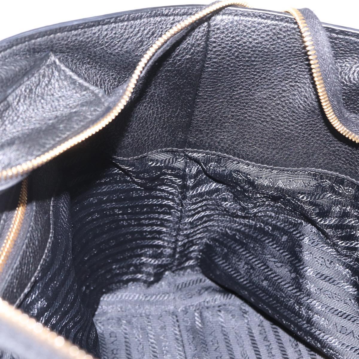 PRADA Tote Bag Vittero Dino Leather Black Gold Auth 203881V