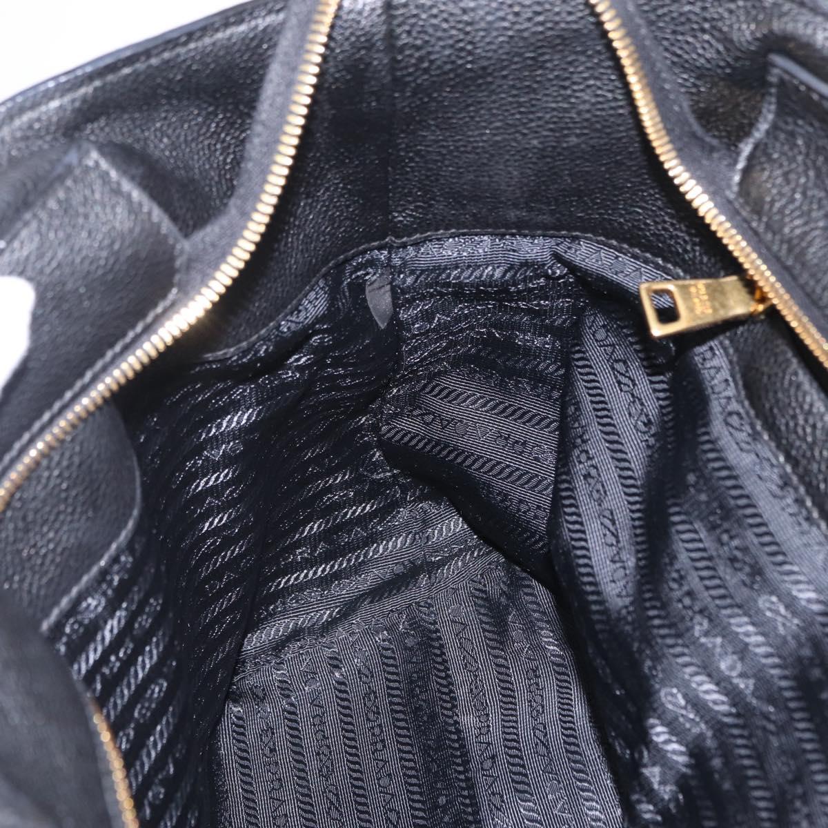 PRADA Tote Bag Vittero Dino Leather Black Gold Auth 203881V