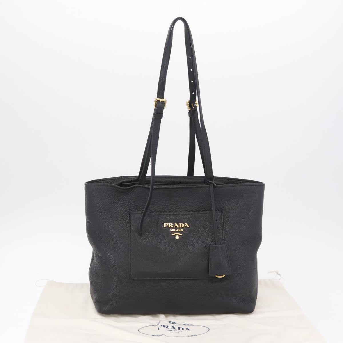 PRADA Tote Bag Vittero Dino Leather Black Gold Auth 203881V