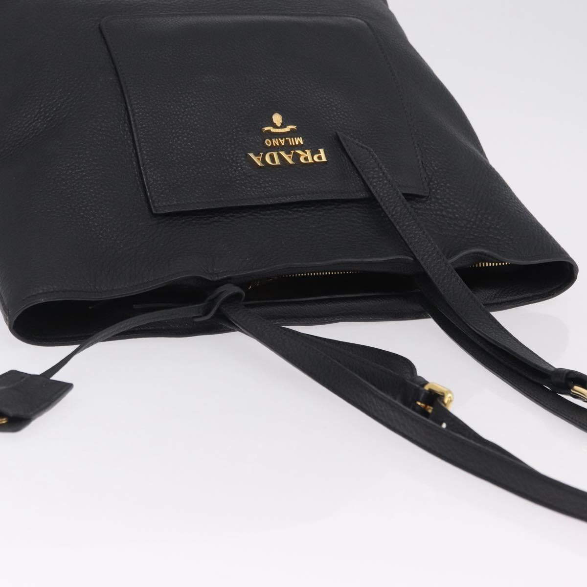 PRADA Tote Bag Vittero Dino Leather Black Gold Auth 203881V
