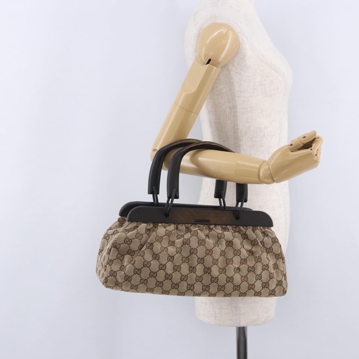 GUCCI GG Canvas Wood Handle Hand Bag Beige 112683 Auth 203883V