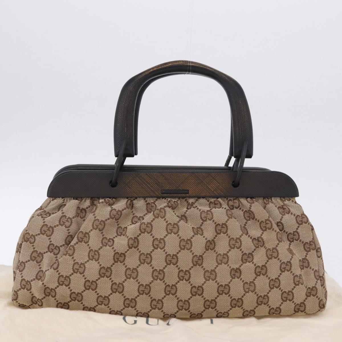 GUCCI GG Canvas Wood Handle Hand Bag Beige 112683 Auth 203883V