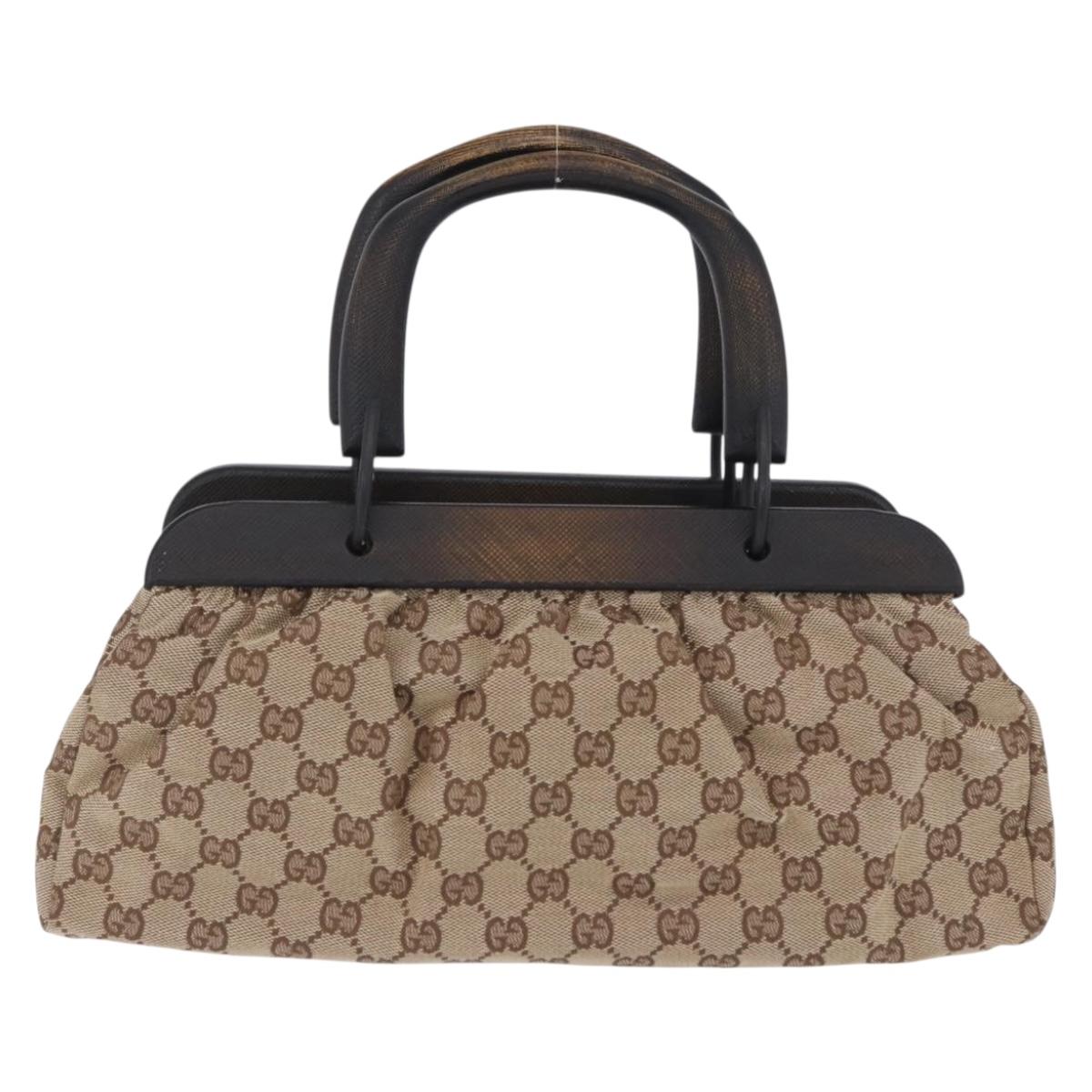 GUCCI GG Canvas Wood Handle Hand Bag Beige 112683 Auth 203883V