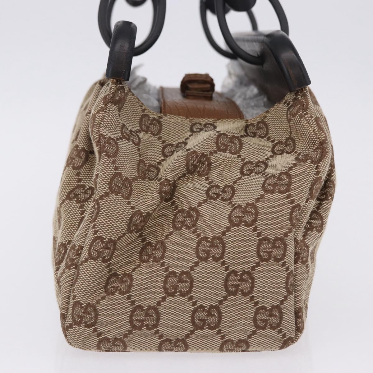 GUCCI GG Canvas Wood Handle Hand Bag Beige 112683 Auth 203883V