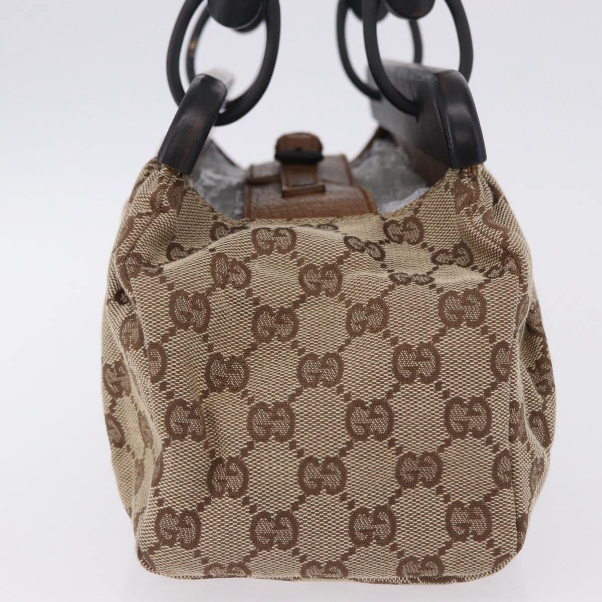 GUCCI GG Canvas Wood Handle Hand Bag Beige 112683 Auth 203883V