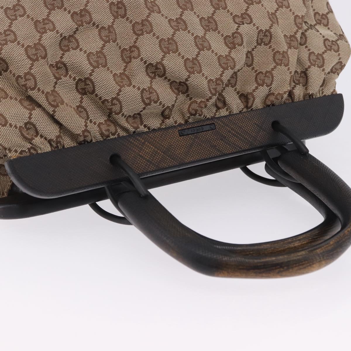 GUCCI GG Canvas Wood Handle Hand Bag Beige 112683 Auth 203883V