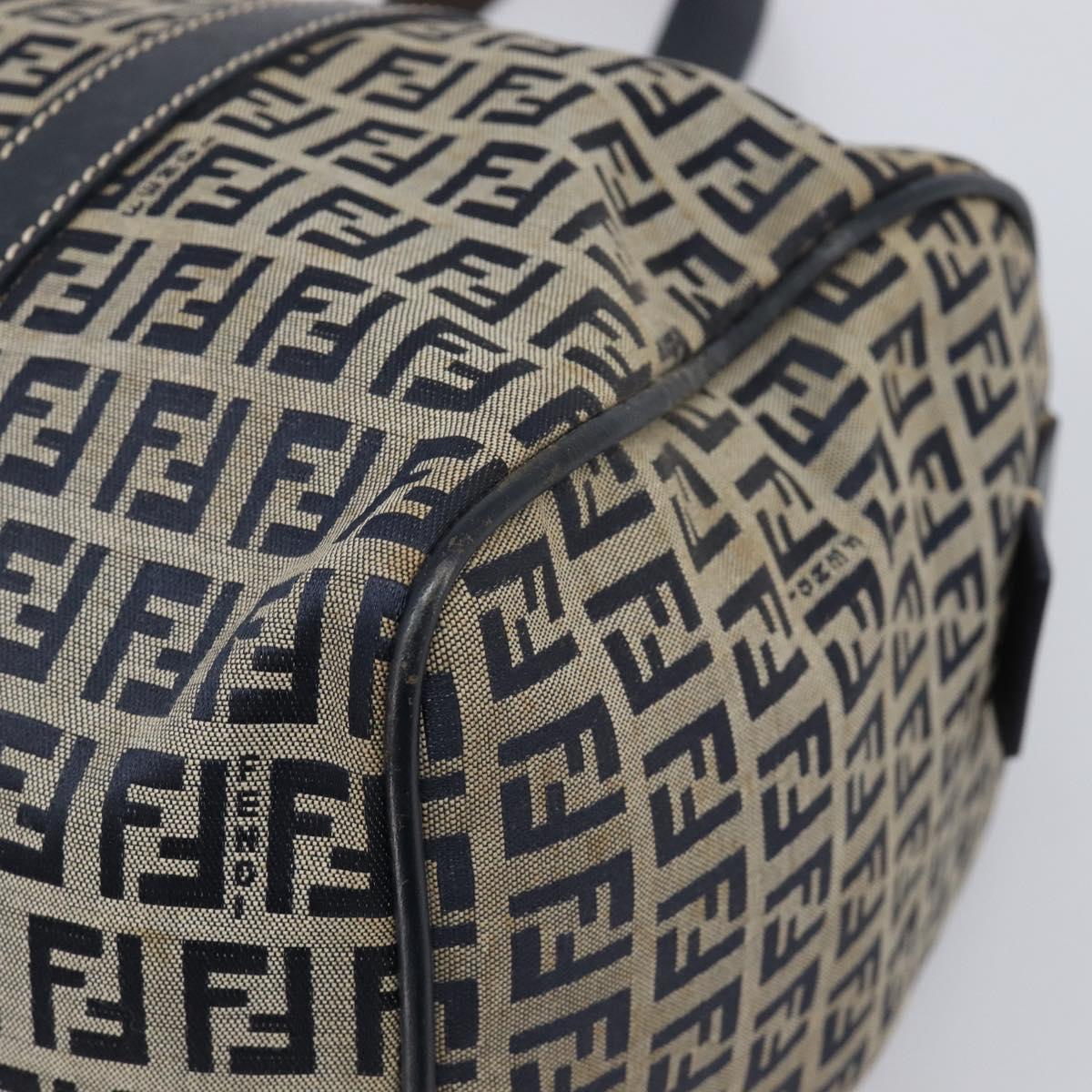 FENDI Zucchino Canvas Boston Bag Navy Silver Auth 203884