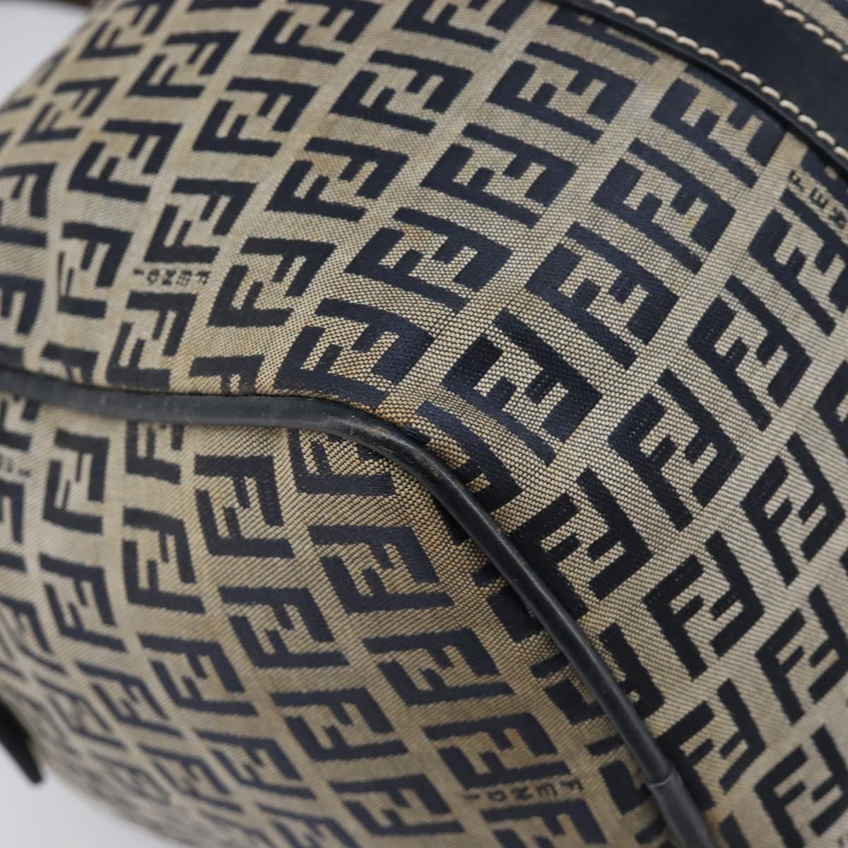 FENDI Zucchino Canvas Boston Bag Navy Silver Auth 203884