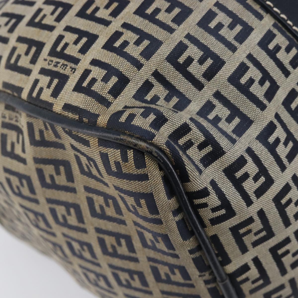 FENDI Zucchino Canvas Boston Bag Navy Silver Auth 203884