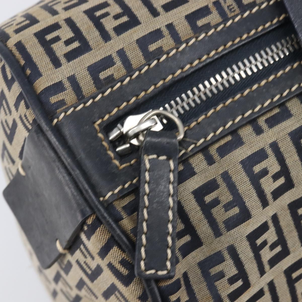 FENDI Zucchino Canvas Boston Bag Navy Silver Auth 203884