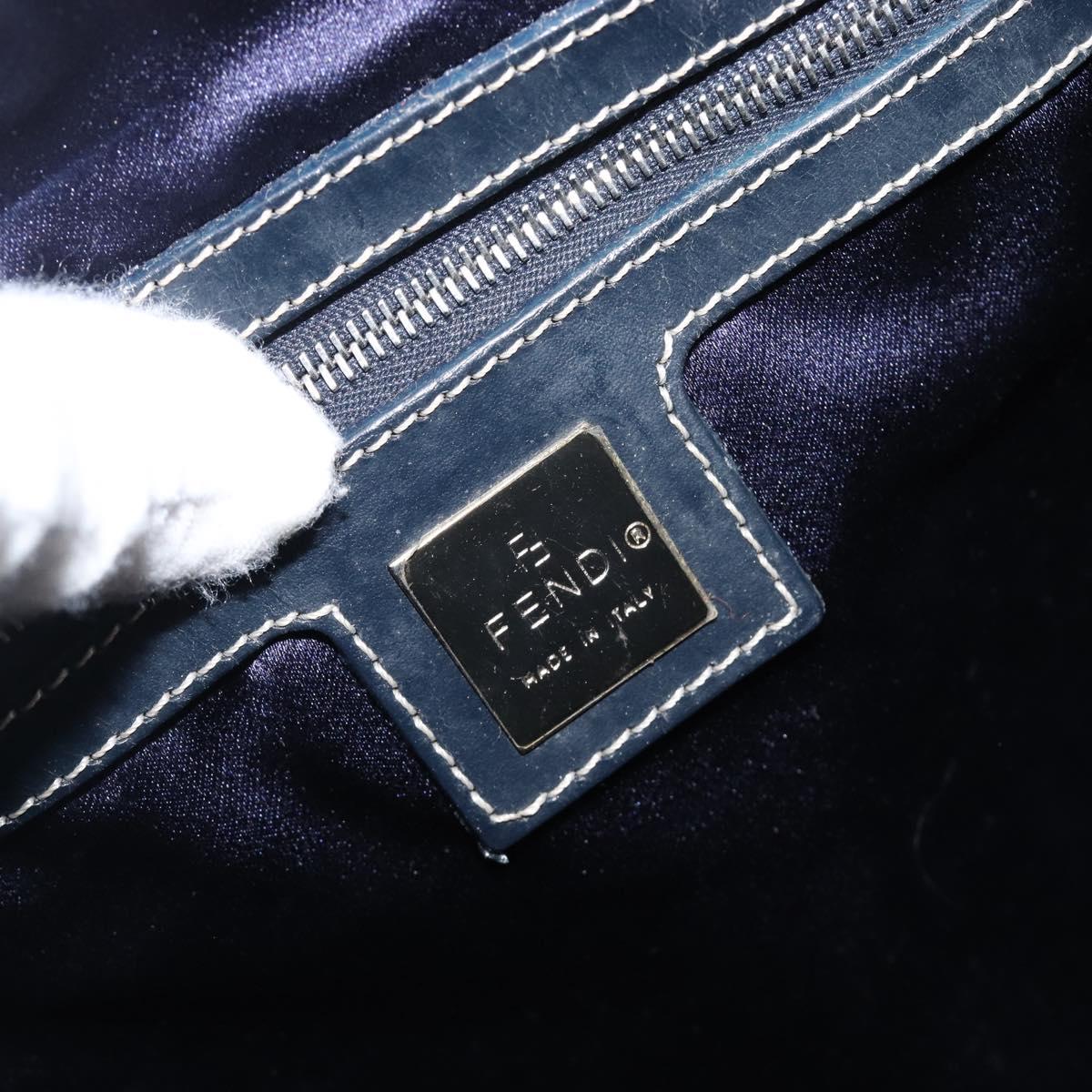 FENDI Zucchino Canvas Boston Bag Navy Silver Auth 203884