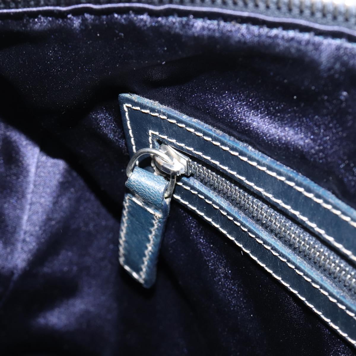 FENDI Zucchino Canvas Boston Bag Navy Silver Auth 203884