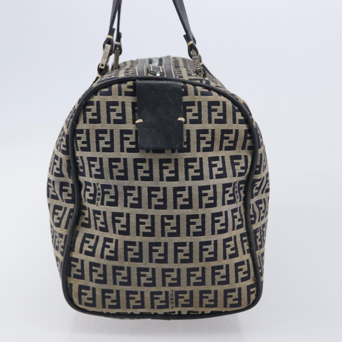 FENDI Zucchino Canvas Boston Bag Navy Silver Auth 203884