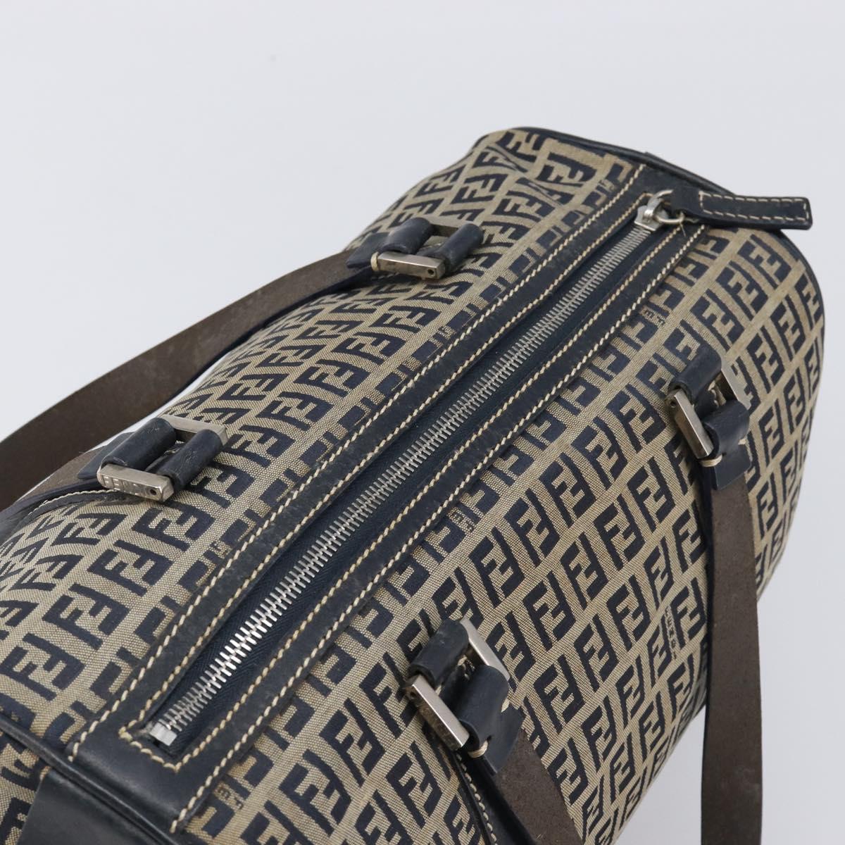 FENDI Zucchino Canvas Boston Bag Navy Silver Auth 203884