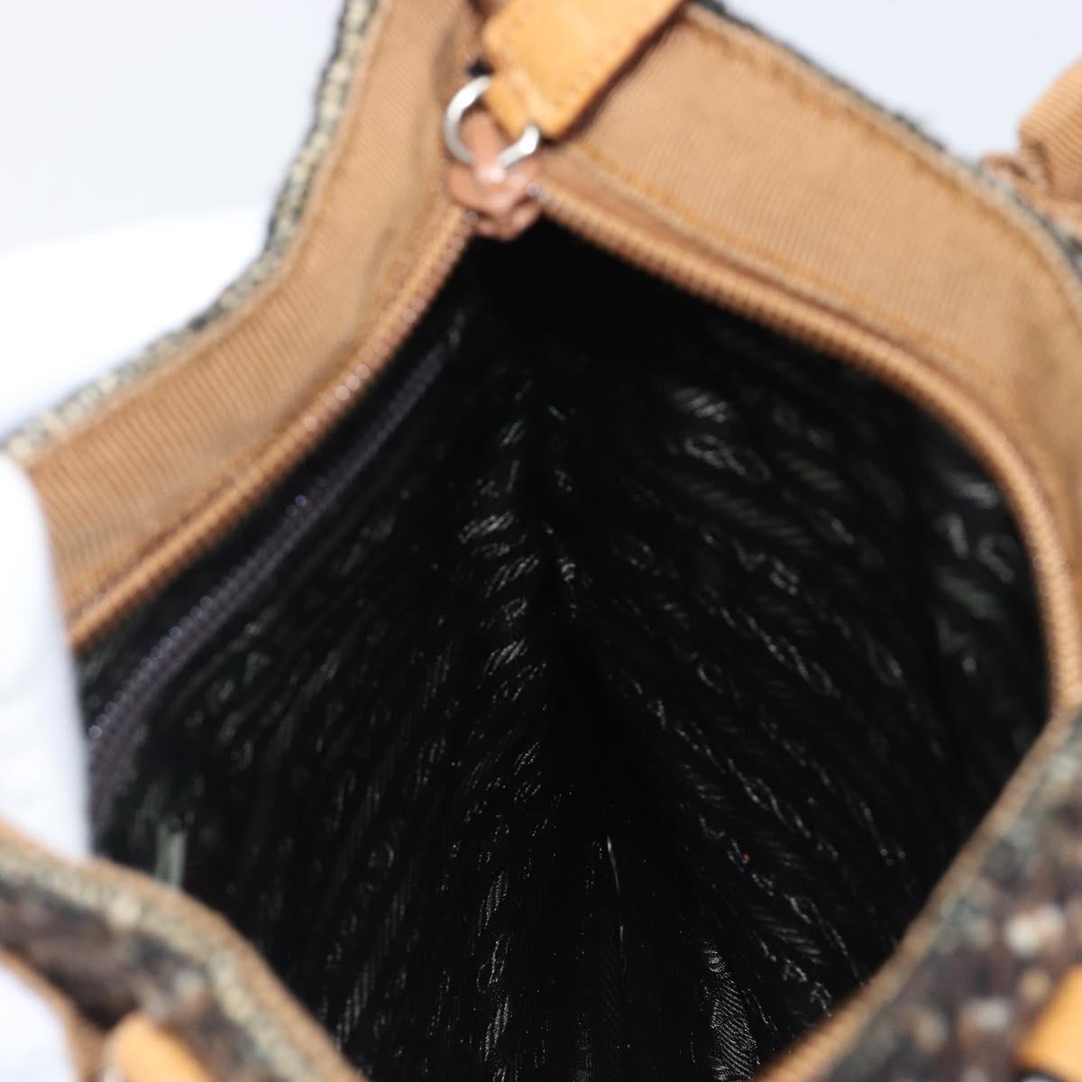 PRADA Hand Bag Leather Tweed Brown Silver Auth 203885A