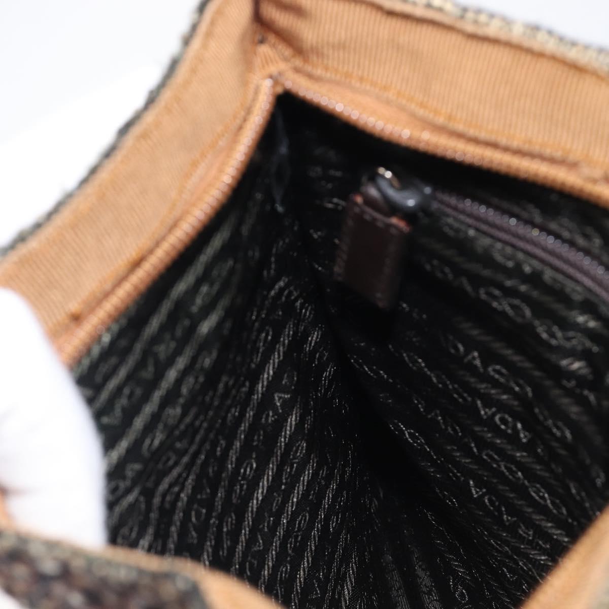 PRADA Hand Bag Leather Tweed Brown Silver Auth 203885A