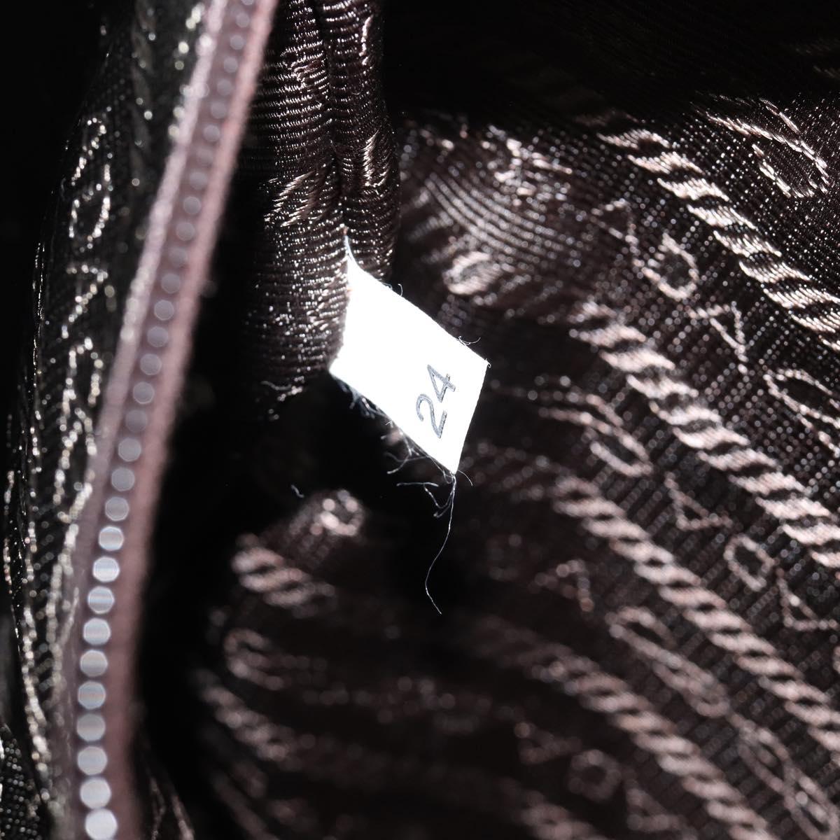 PRADA Hand Bag Leather Tweed Brown Silver Auth 203885A