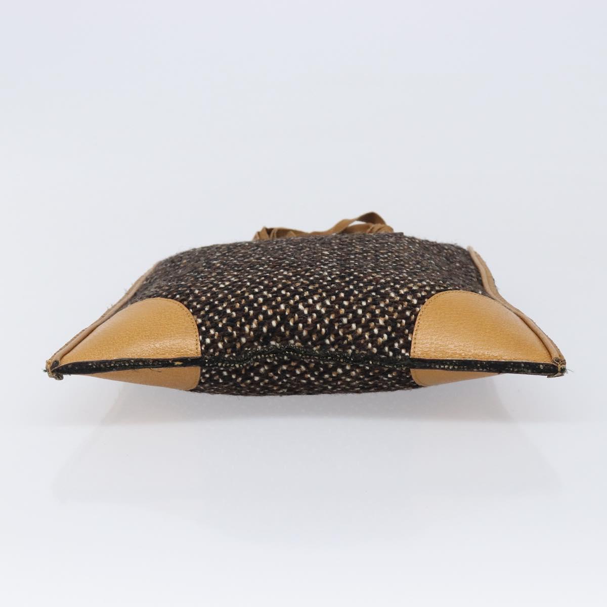 PRADA Hand Bag Leather Tweed Brown Silver Auth 203885A