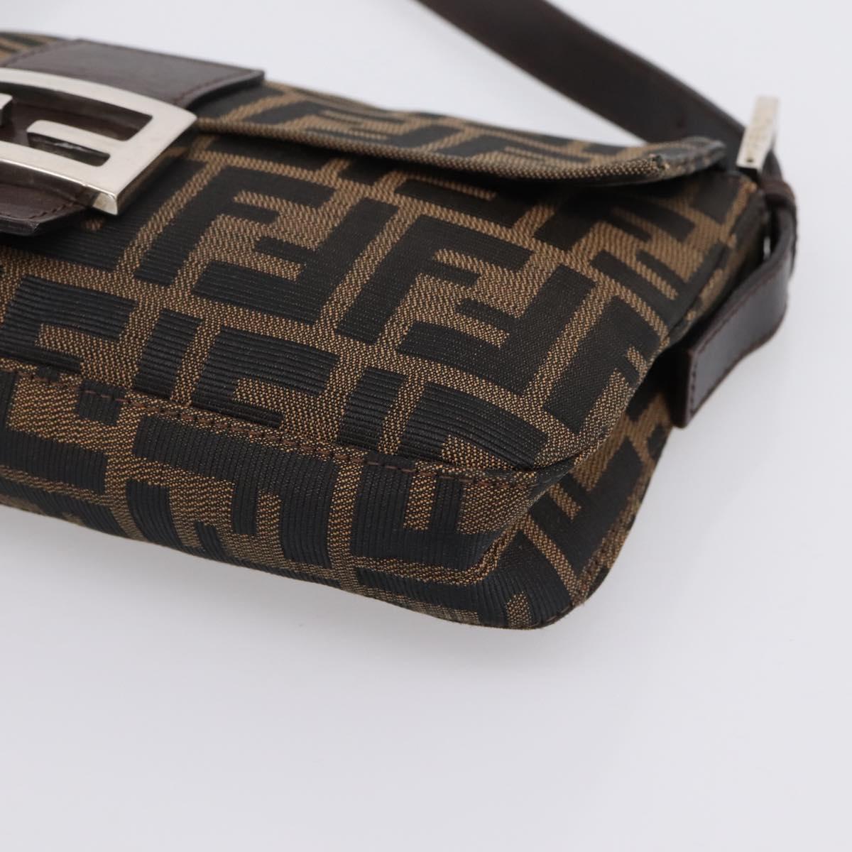 FENDI Zucca Canvas Mamma Baguette Shoulder Bag Black Brown Auth 203886V