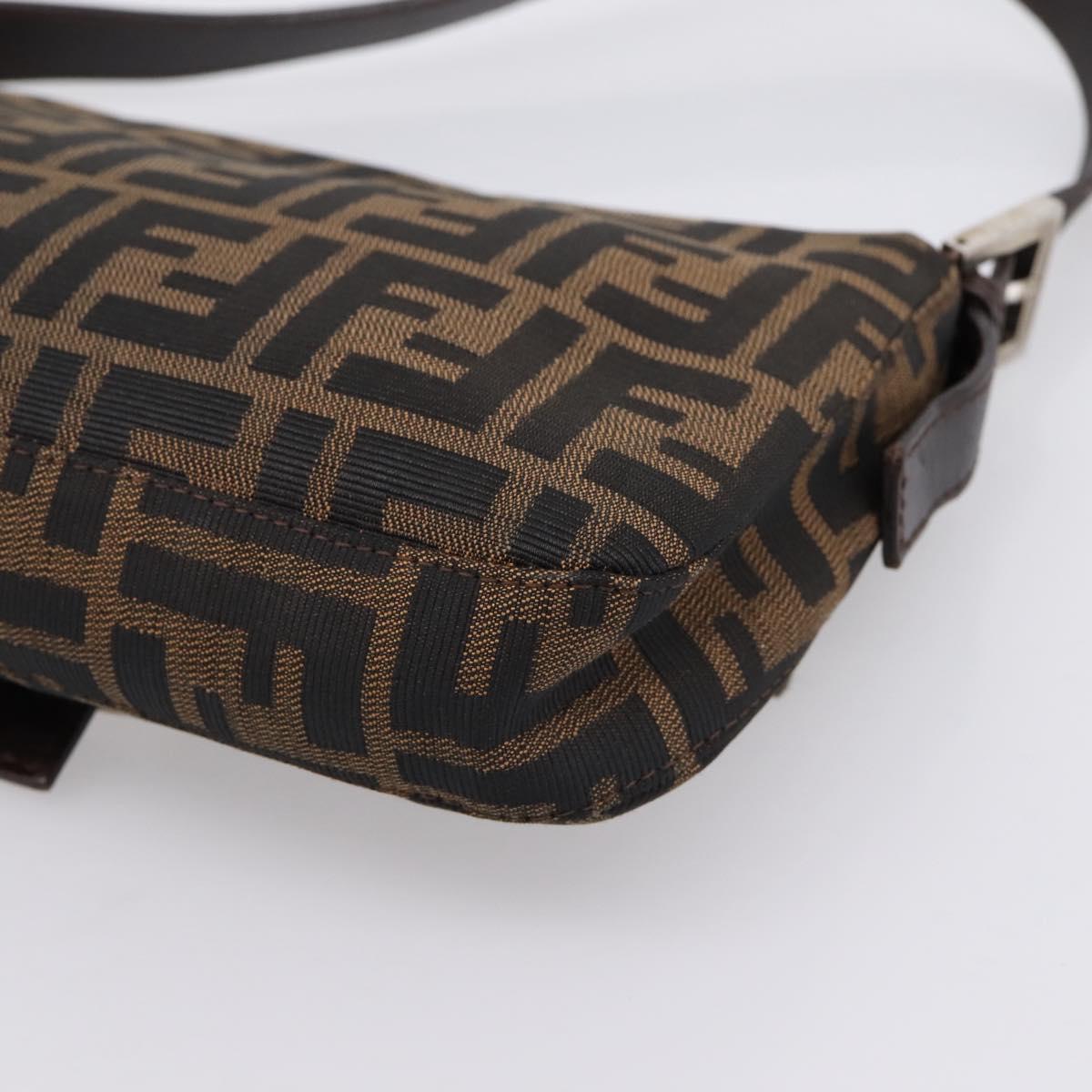 FENDI Zucca Canvas Mamma Baguette Shoulder Bag Black Brown Auth 203886V