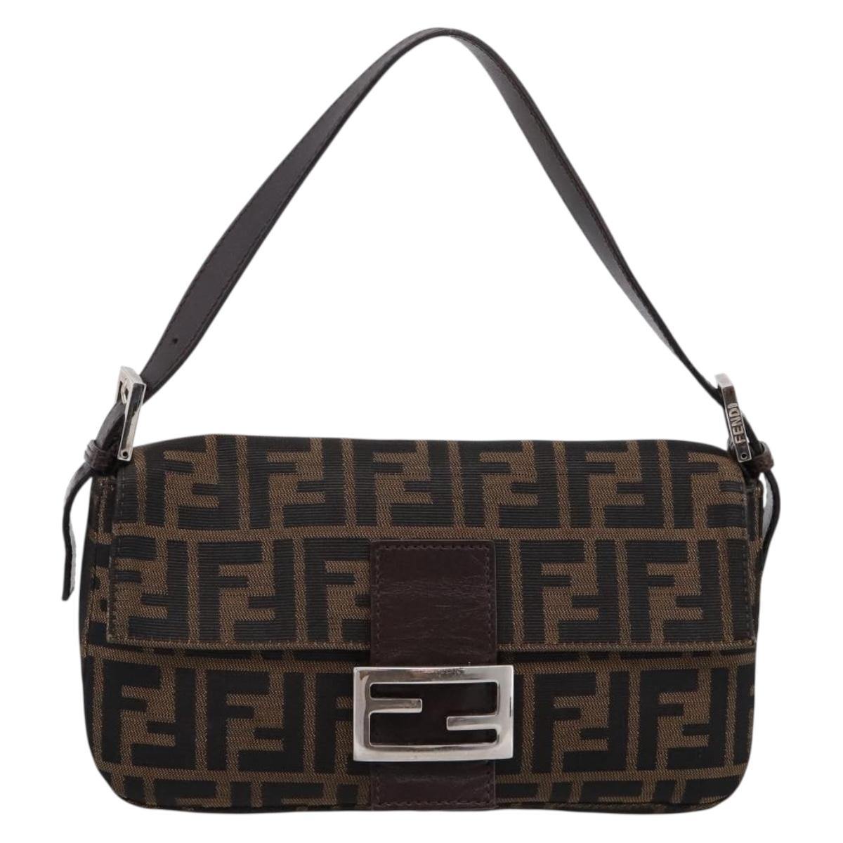 FENDI Zucca Canvas Mamma Baguette Shoulder Bag Black Brown Auth 203886V