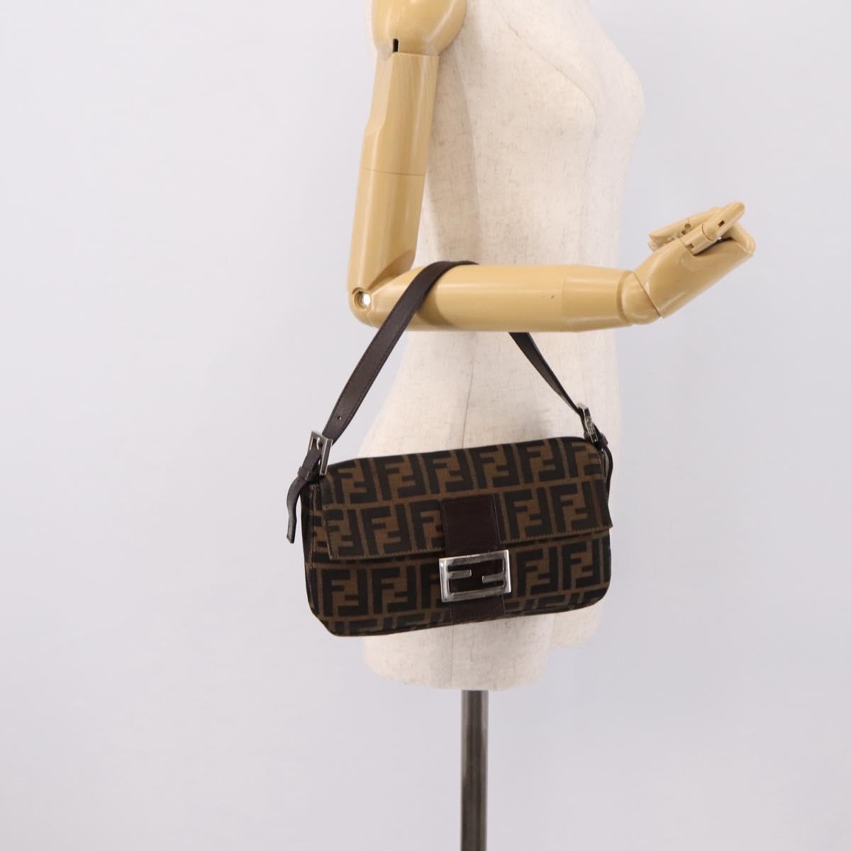 FENDI Zucca Canvas Mamma Baguette Shoulder Bag Black Brown Auth 203886V