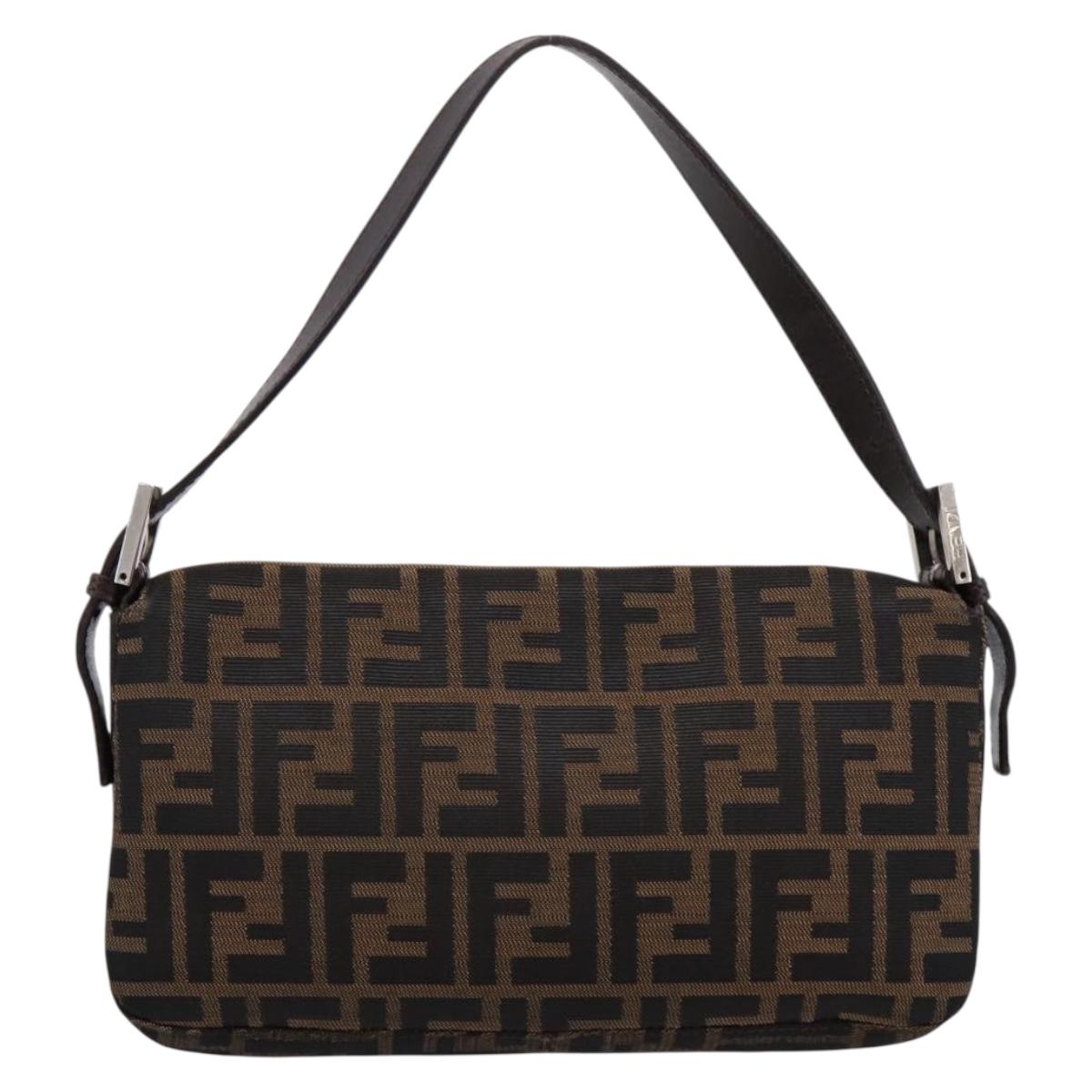 FENDI Zucca Canvas Mamma Baguette Shoulder Bag Black Brown Auth 203886V