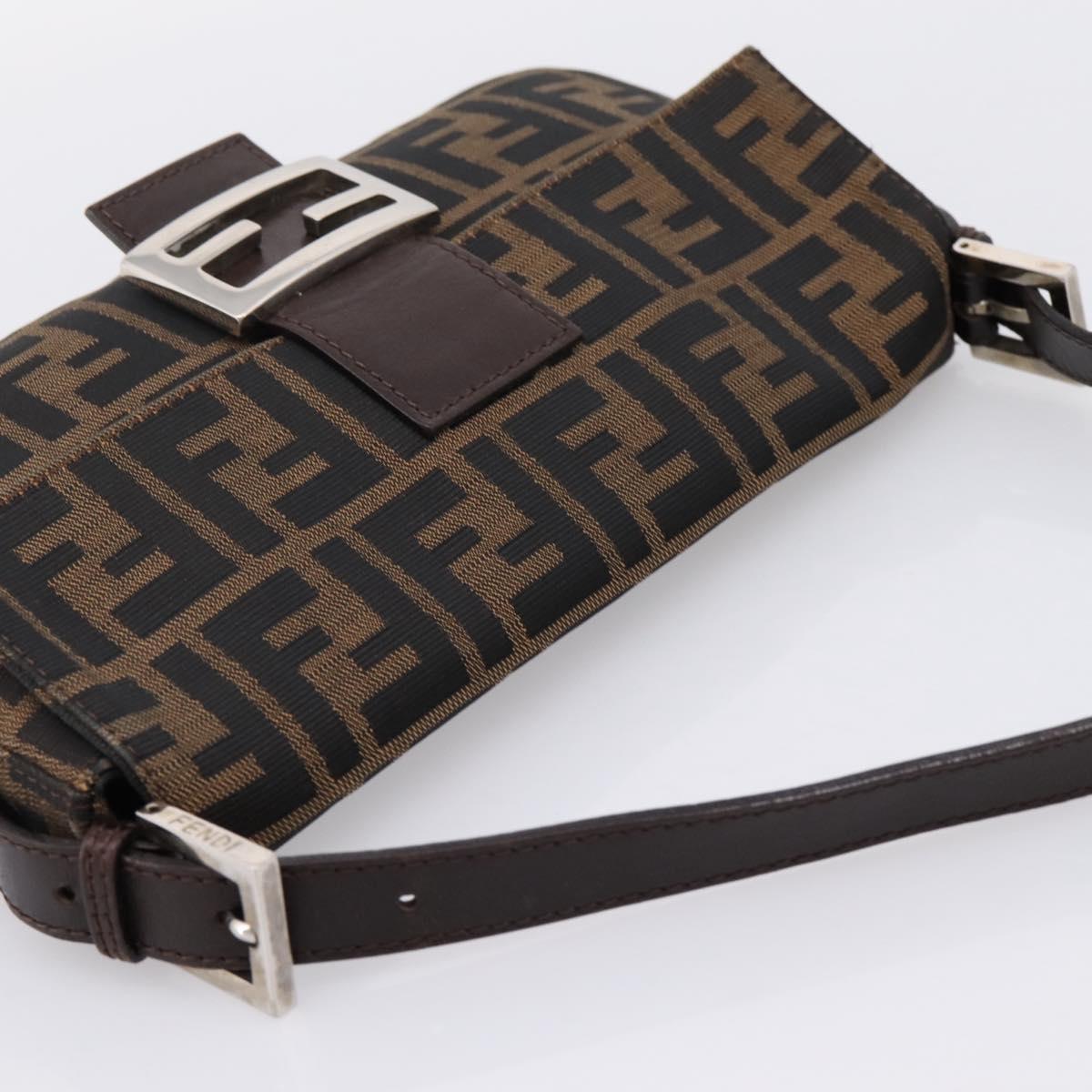 FENDI Zucca Canvas Mamma Baguette Shoulder Bag Black Brown Auth 203886V