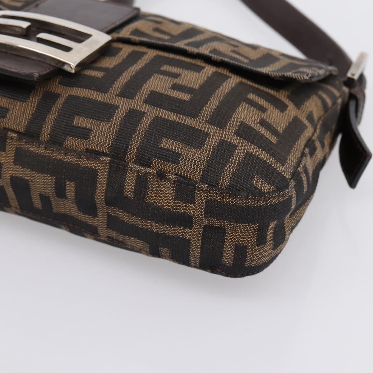 FENDI Zucca Canvas Mamma Baguette Shoulder Bag Black Brown Auth 203887V