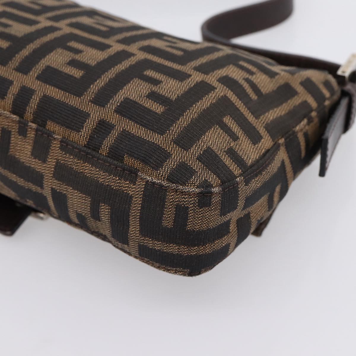 FENDI Zucca Canvas Mamma Baguette Shoulder Bag Black Brown Auth 203887V