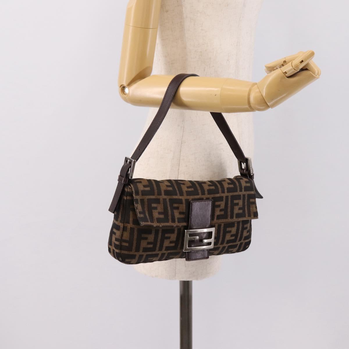 FENDI Zucca Canvas Mamma Baguette Shoulder Bag Black Brown Auth 203887V