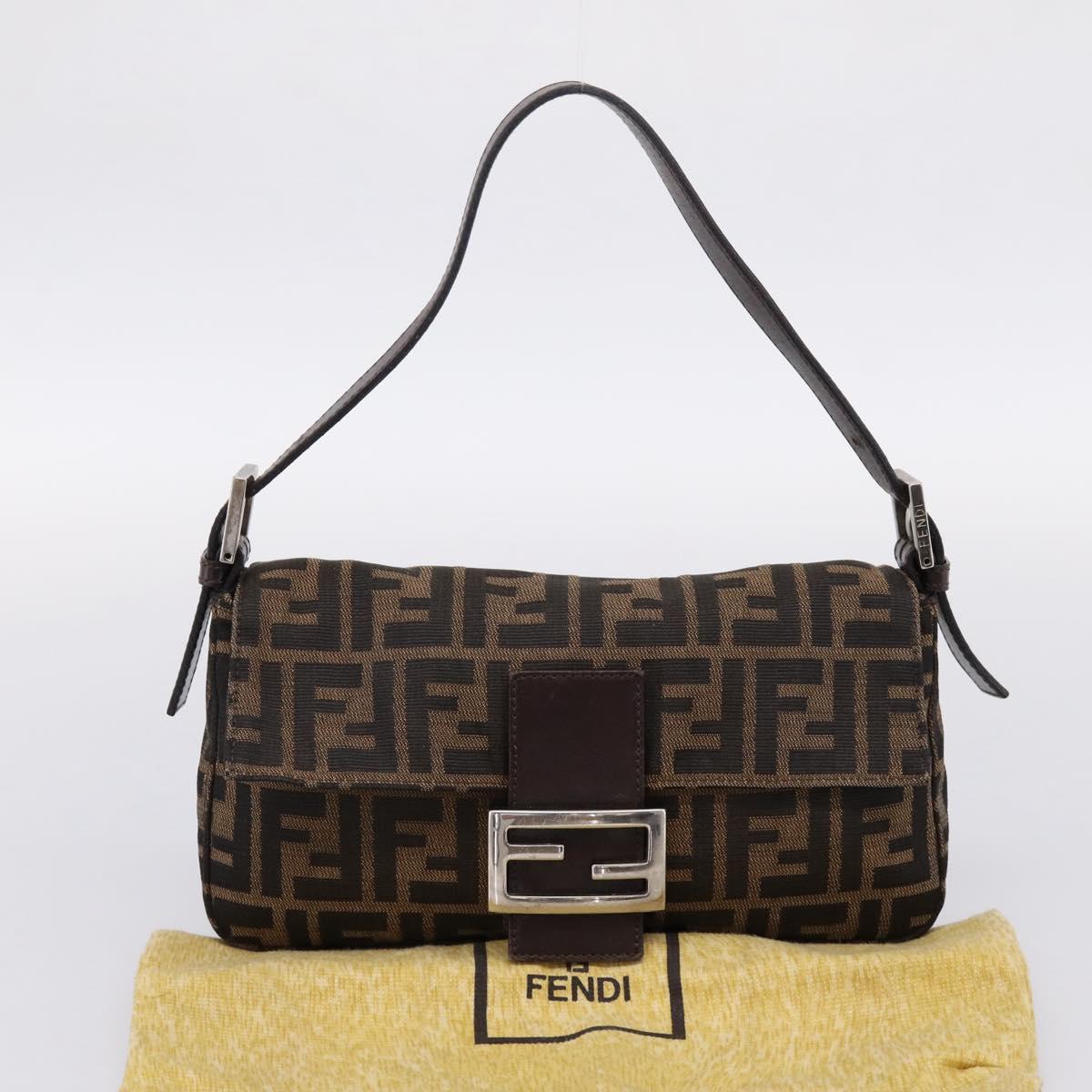 FENDI Zucca Canvas Mamma Baguette Shoulder Bag Black Brown Auth 203887V