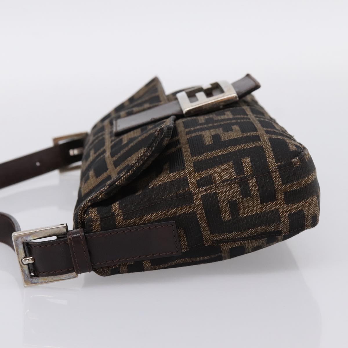 FENDI Zucca Canvas Mamma Baguette Shoulder Bag Black Brown Auth 203887V