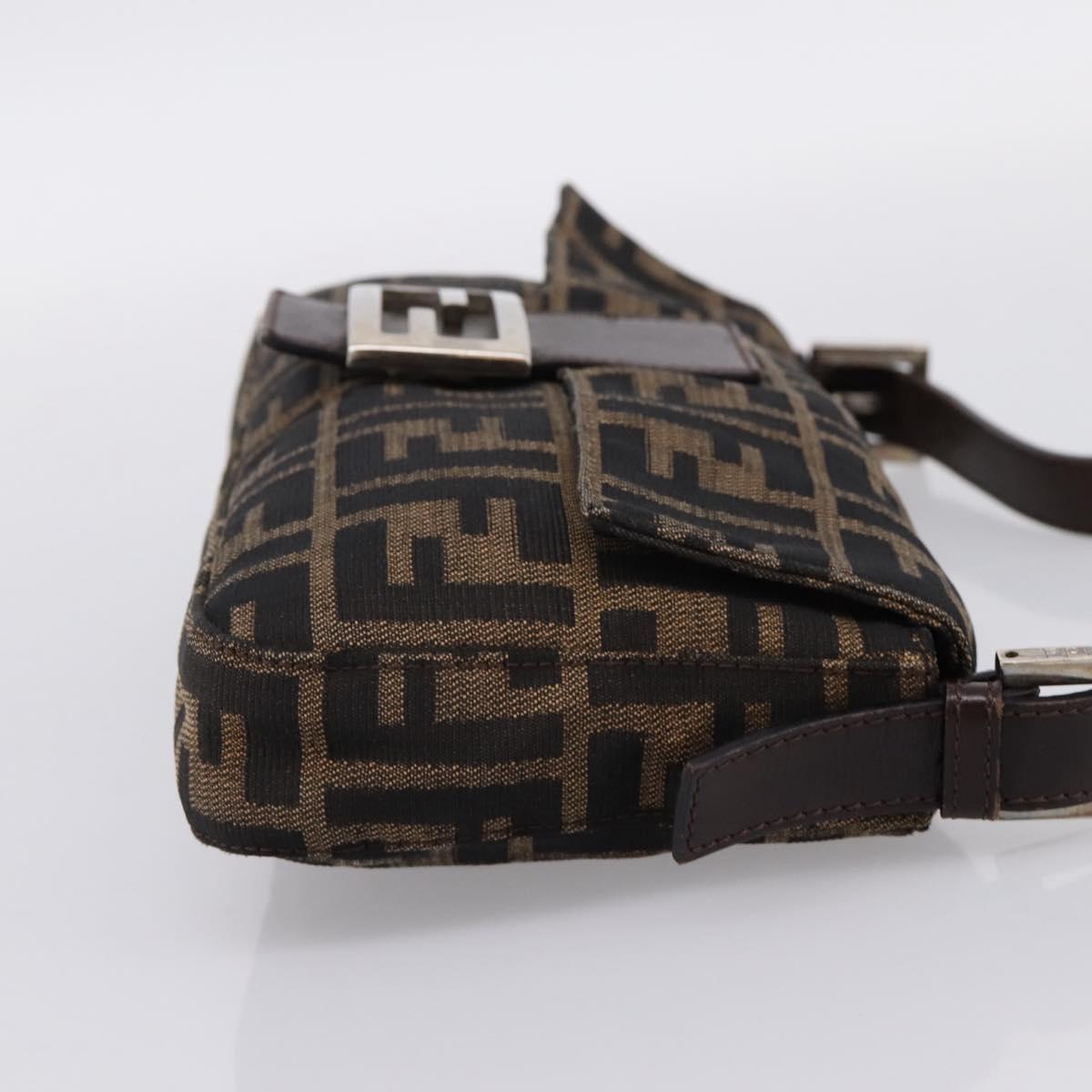 FENDI Zucca Canvas Mamma Baguette Shoulder Bag Black Brown Auth 203887V