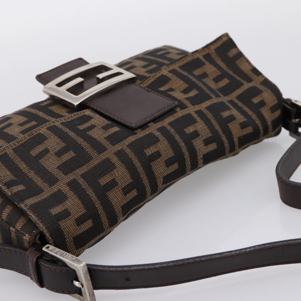 FENDI Zucca Canvas Mamma Baguette Shoulder Bag Black Brown Auth 203887V