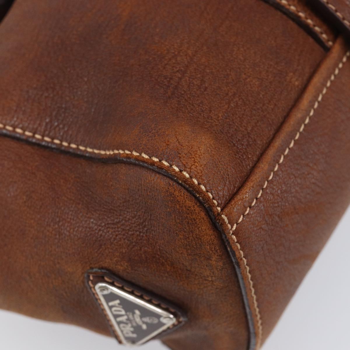 PRADA Hand Bag Leather Brown Silver Auth 203889V