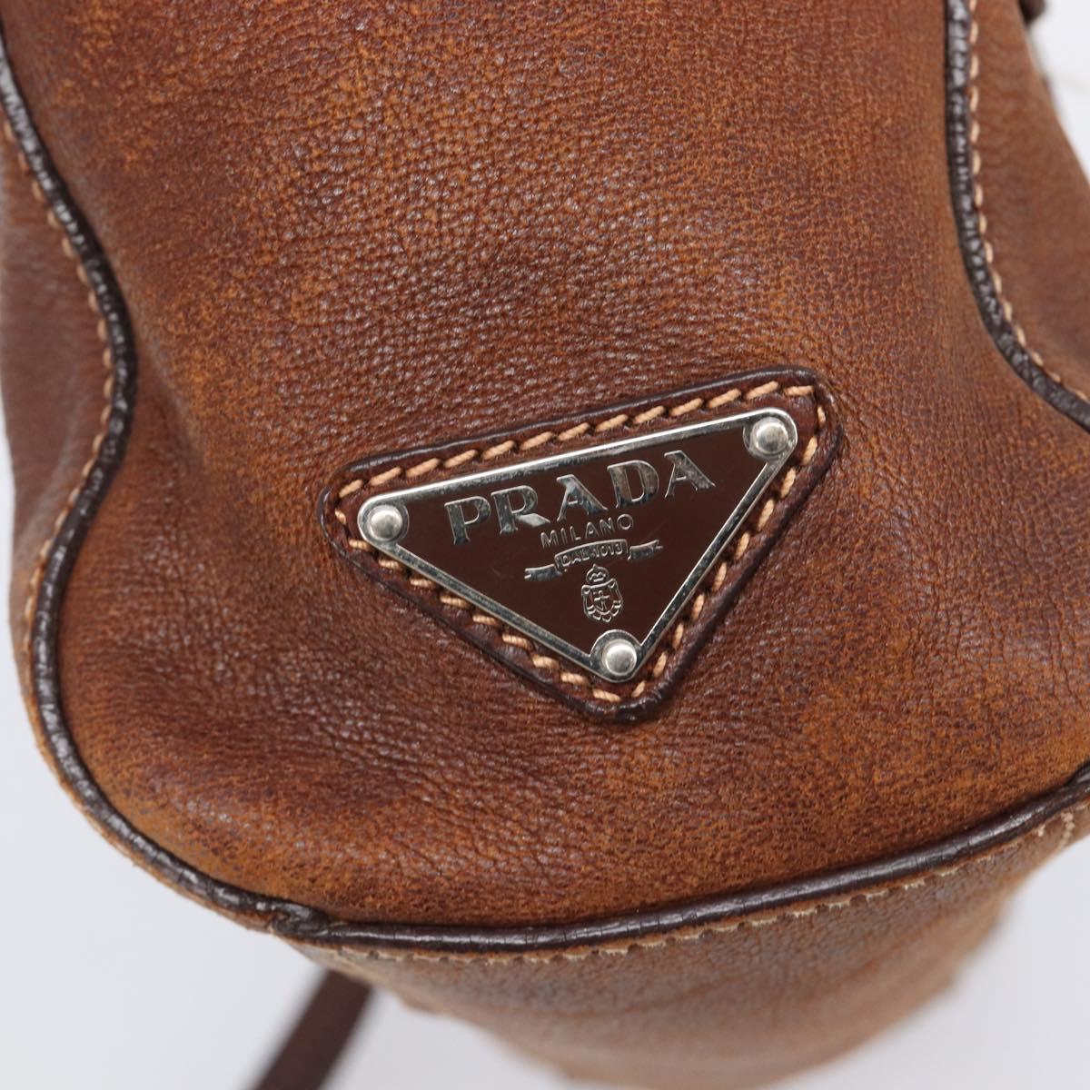 PRADA Hand Bag Leather Brown Silver Auth 203889V