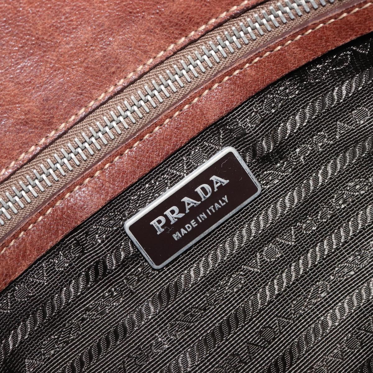 PRADA Hand Bag Leather Brown Silver Auth 203889V