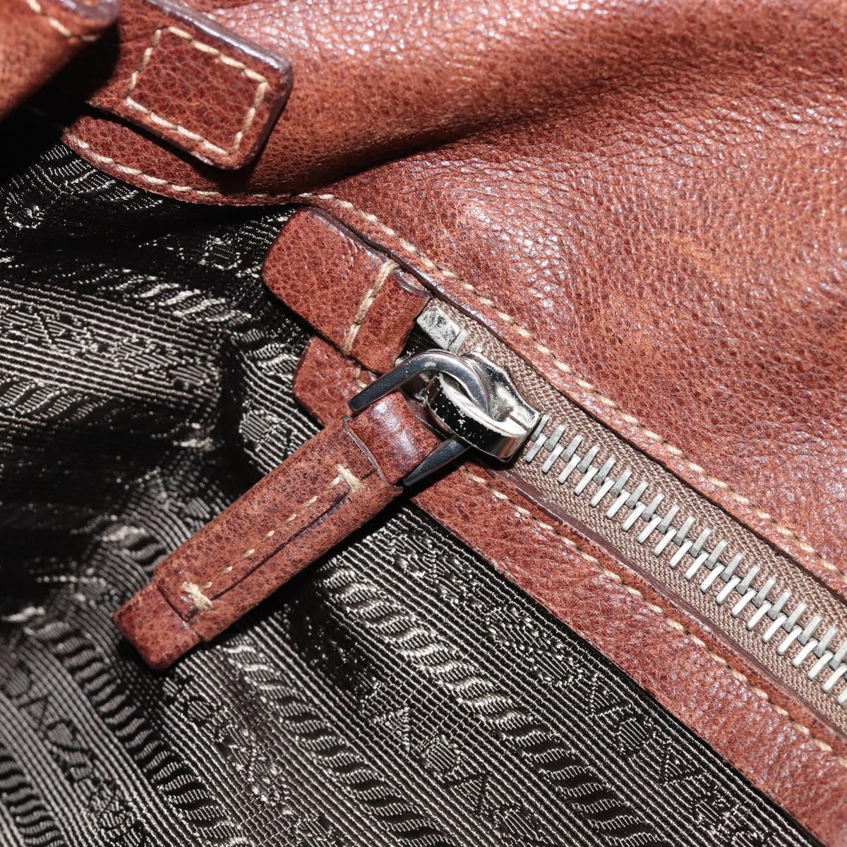 PRADA Hand Bag Leather Brown Silver Auth 203889V