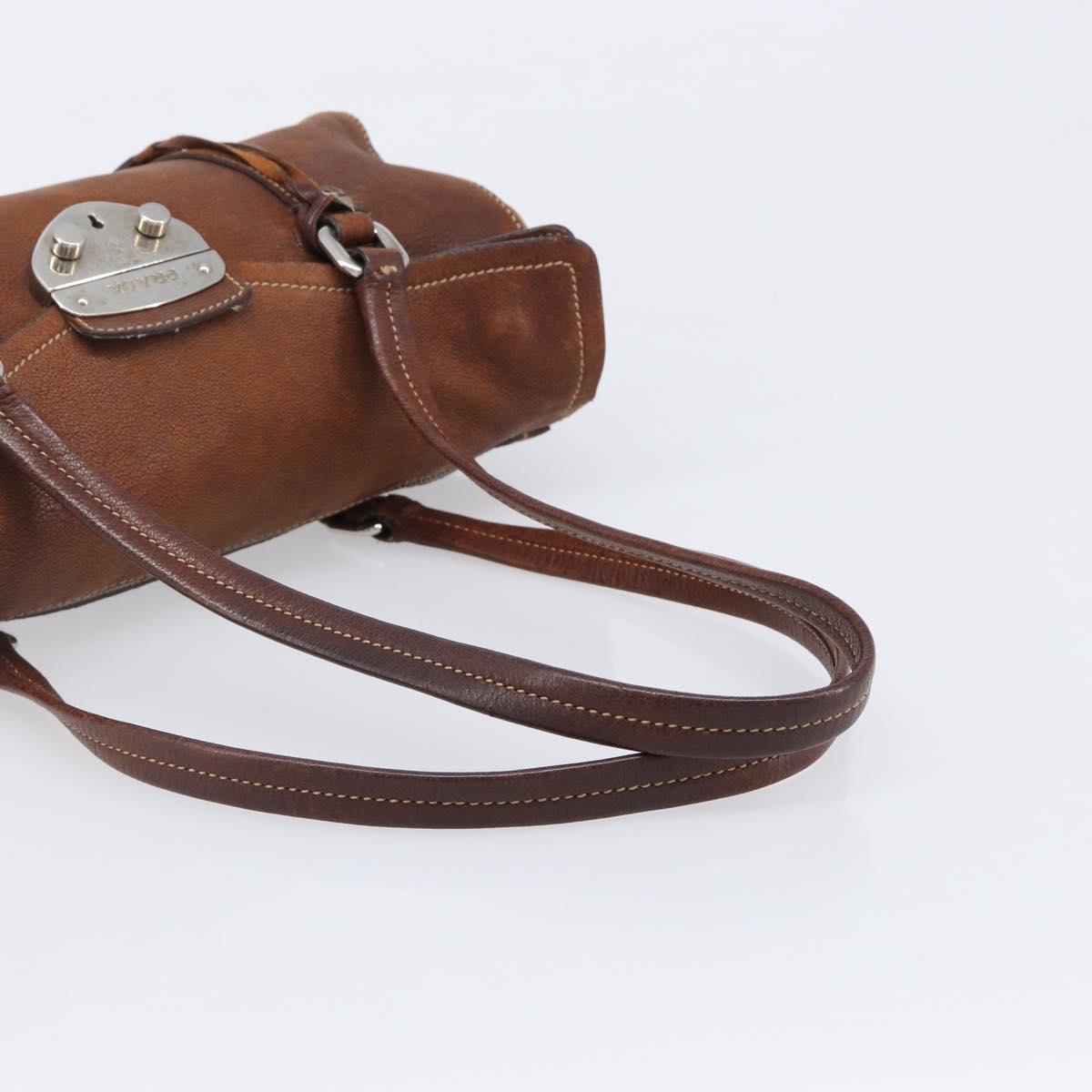 PRADA Hand Bag Leather Brown Silver Auth 203889V