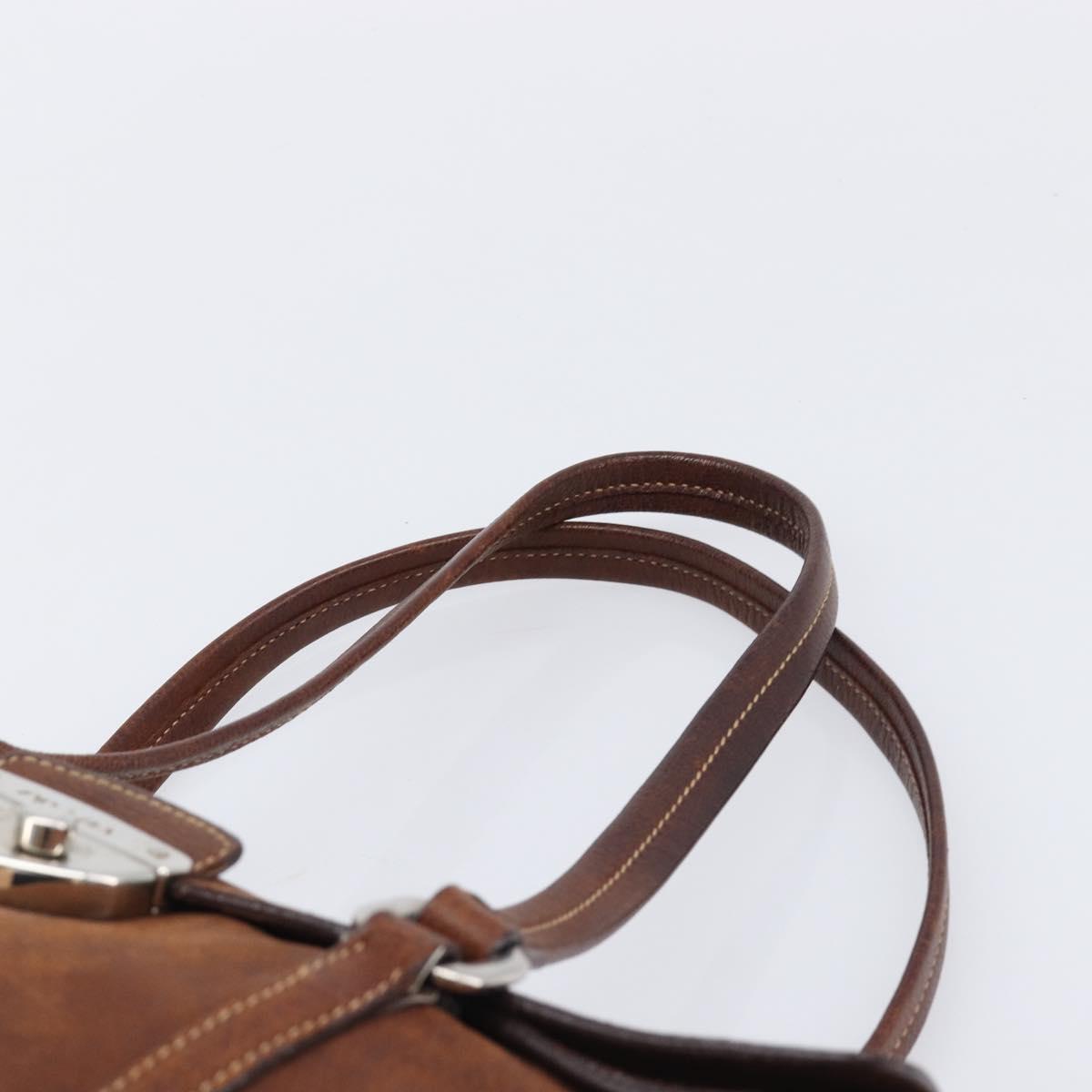 PRADA Hand Bag Leather Brown Silver Auth 203889V