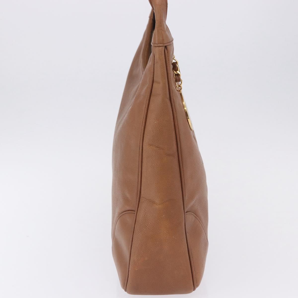 CHANEL Shoulder Bag Caviar Skin Brown Gold CC Auth 203890