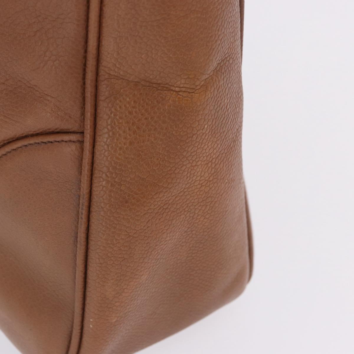 CHANEL Shoulder Bag Caviar Skin Brown Gold CC Auth 203890