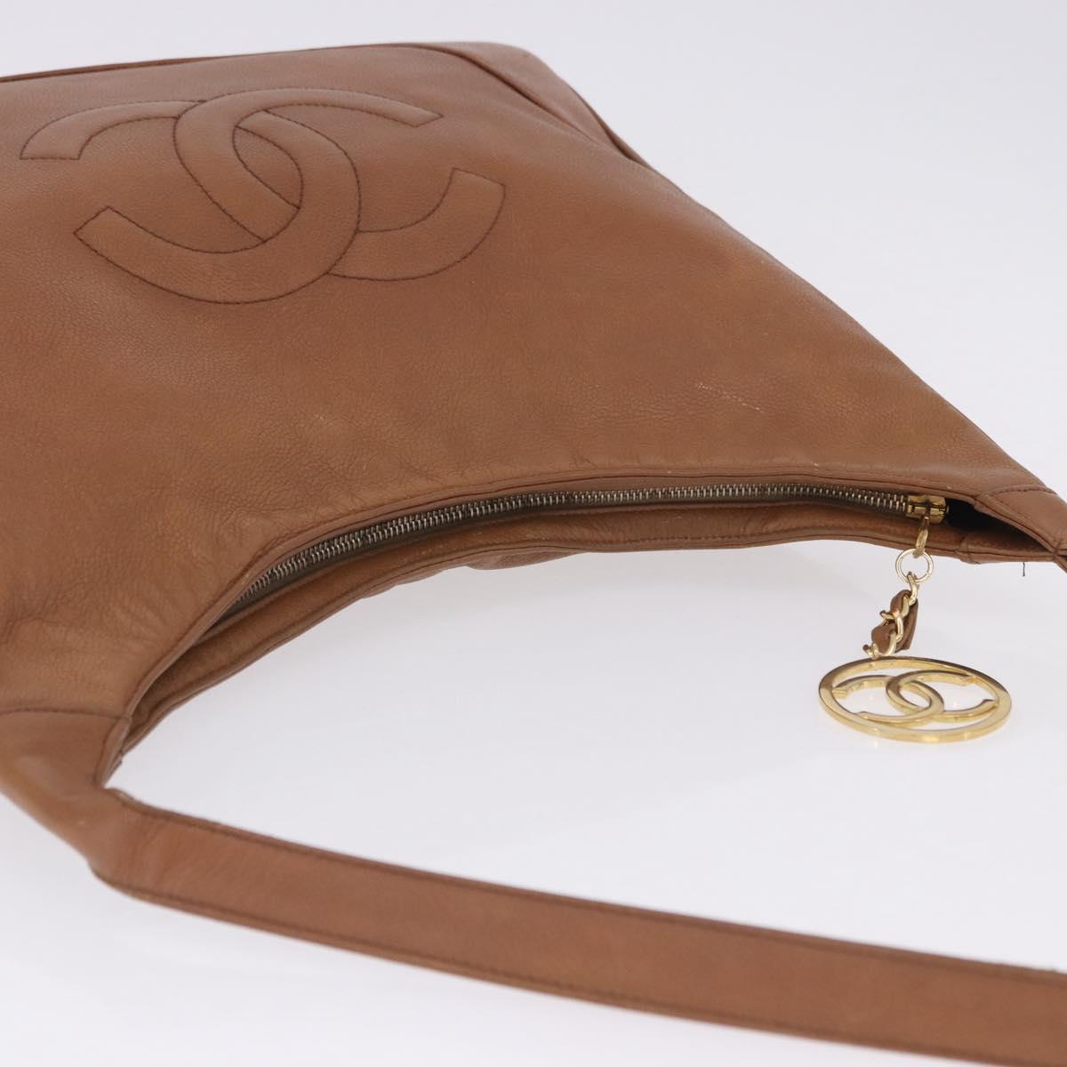 CHANEL Shoulder Bag Caviar Skin Brown Gold CC Auth 203890