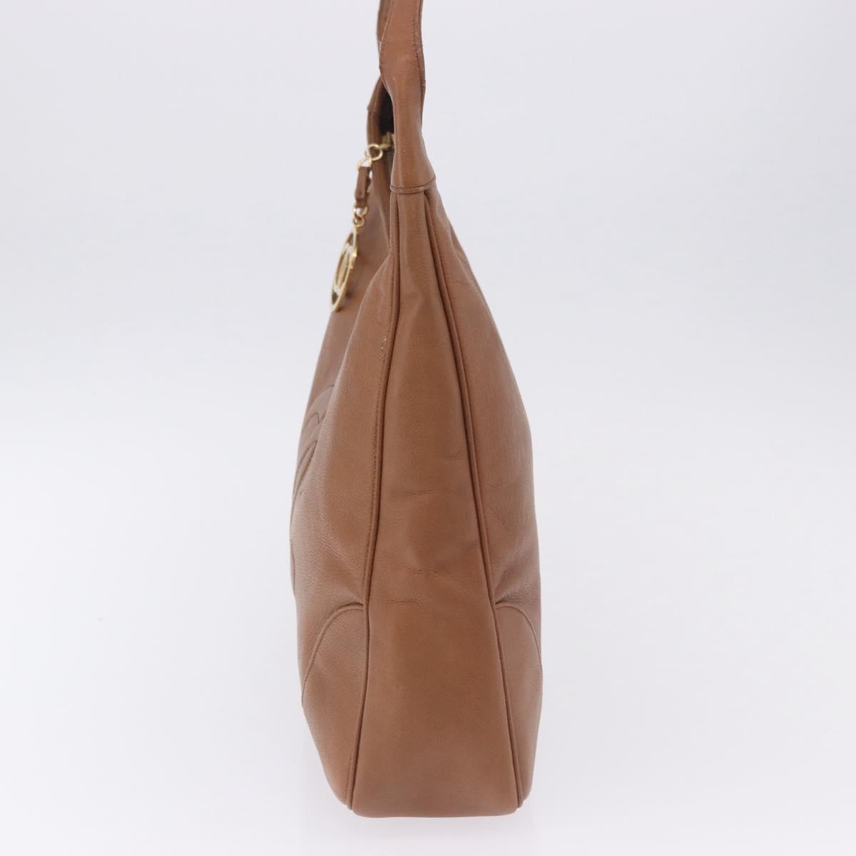CHANEL Shoulder Bag Caviar Skin Brown Gold CC Auth 203890