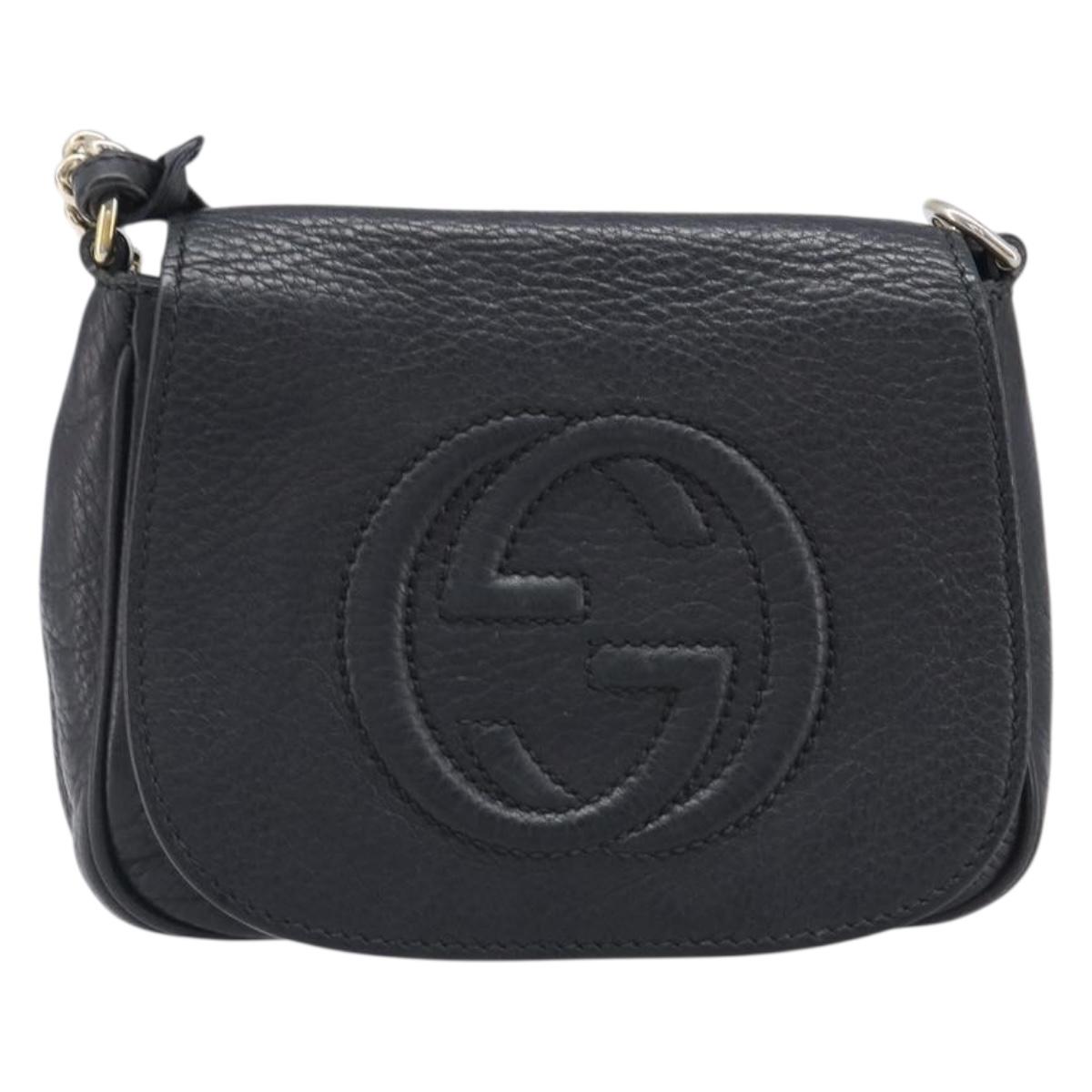 GUCCI Soho Chain Shoulder Bag Leather Black Gold 323190 Auth 203892A