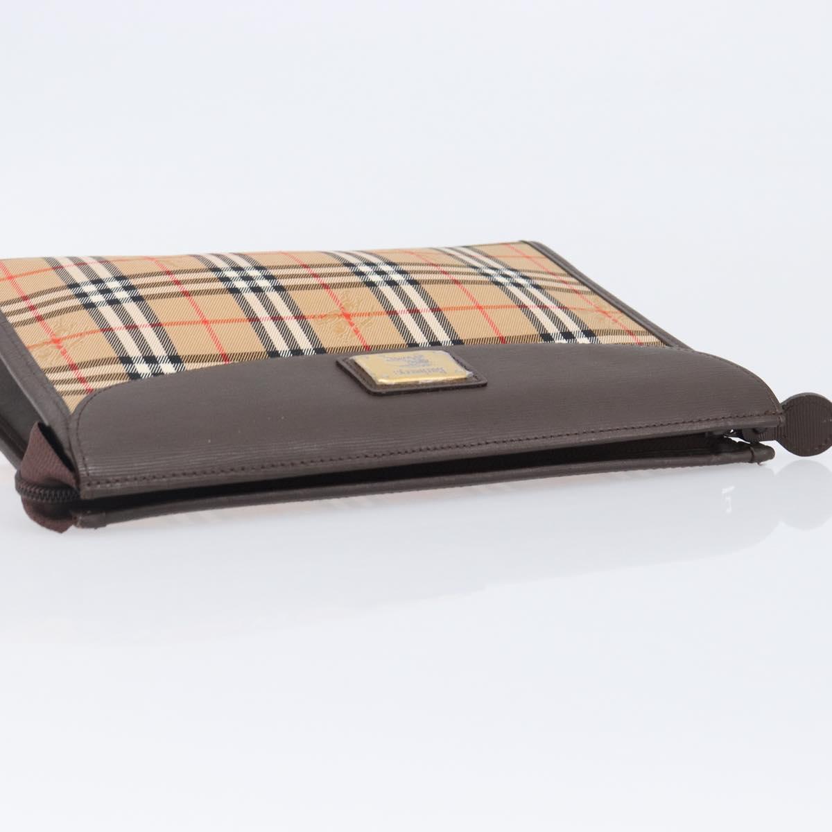 Burberrys Nova Check Clutch Bag Canvas Beige Gold Auth 203893A