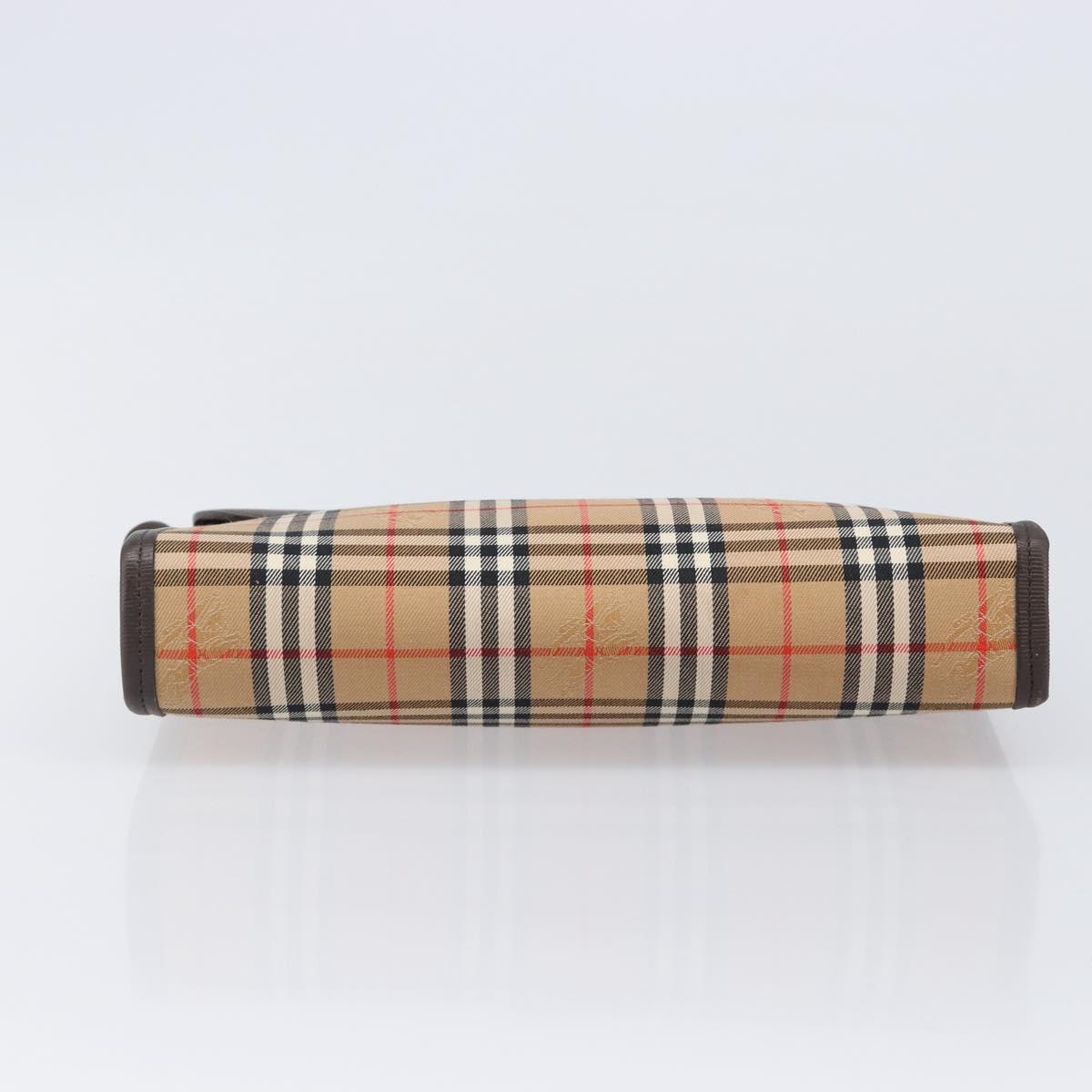 Burberrys Nova Check Clutch Bag Canvas Beige Gold Auth 203893A